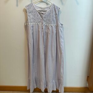 Jennifer Moore Vintage Cotton Nightgown Cottagecore Blue Embroidered Lace NWT